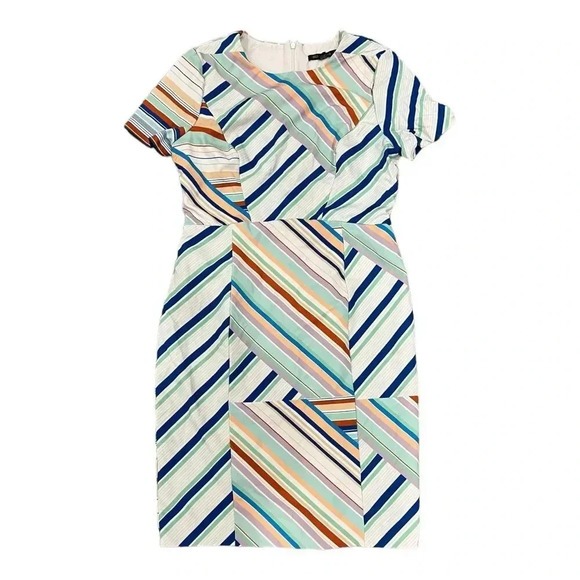 Black Halo Jodee Mini Dress in Frosty Striped Sheath Dress 12 - Picture 2 of 10